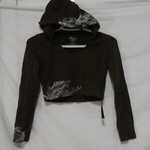 SIBLINGS | large | Cropped Brown Hooded Sweatshirt | Floral Print Design